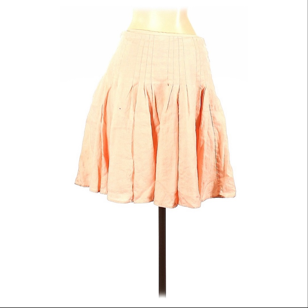 Ann Taylor LOFT Women's Size 0 Pink 100% Linen Pleated Casual Skirt Y2k 00s